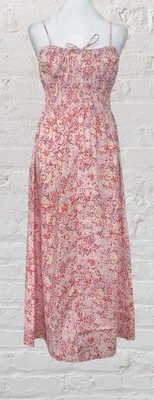 Pink Yellow Floral Maxi Dress Size XS S Milkmaid Garden Party Romantic Summer - Image 1 of 4