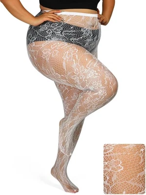 Medias de rejilla de girasol de terciopelo cintura alta de encaje floral talla grande Foto 1 de 4