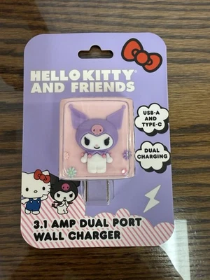 Cargador de Pared Doble Puerto Sanrio Hello Kitty KUROMI 3.1 AMP USB A & C NUEVO Foto 1 de 4