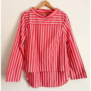J Crew Striped Funnelneck Top Cotton Poplin Minimalist Coastal European AL875 - Picture 1 of 7