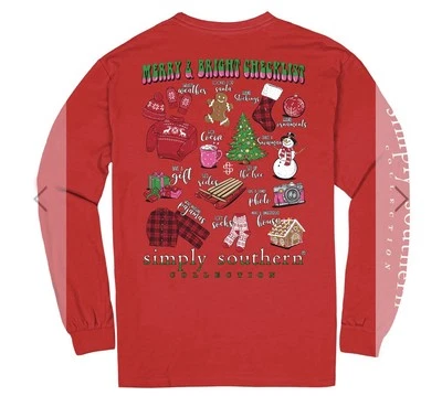 Lista de verificação Simply Southern Girls Youth Merry & Bright vermelha pequena nova com etiquetas - Imagem 1 de 4