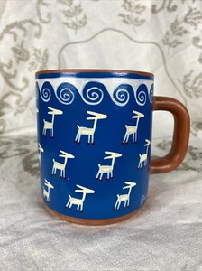 Vintage Cusco Peru Handpaint Pottery Coffee Mug With Llama Decoration Blue - Picture 1 of 7