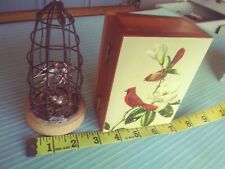 vintage cardinal bird topped cedar box plus small 2 bird cage with swing
