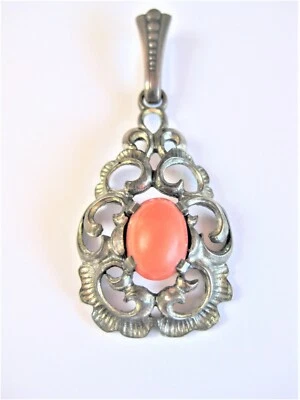 Antico Ciondolo Argento 835 Con Corallo, 6,73 G - Immagine 1 di 3