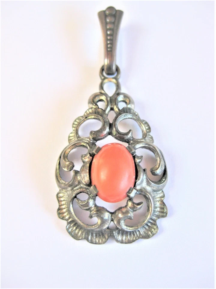Antico Ciondolo Argento 835 Con Corallo, 6,73 G - Immagine 1 di 3