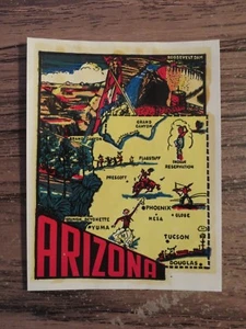 Vintage Arizona State Map AZ Reise Souvenir Gepäck Fenster Aufkleber COOL! - Bild 1 von 1