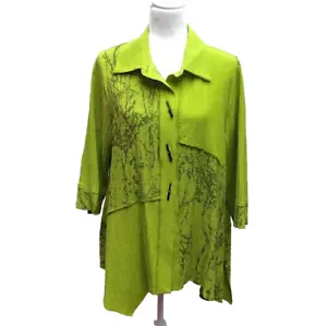 Wearable Art Button Up Shirt Lime Green Asymmetrical Moonlight SL Fashion Size M - Picture 1 of 11