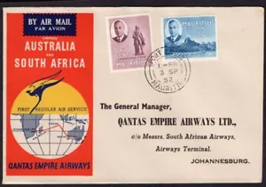 1676 MAURIZIO IN SUDAFRICA FFC PRIMO VOLO COPERTURA 1952 QANTAS PORT LOUIS - Foto 1 di 2