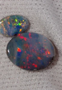 X 2 Boulder Opal Gemstone Cabochon Parcel. 2 x Super Bright Ringstone Cabs - Picture 1 of 9