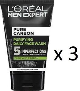 3 x L'Oreal Men Expert PURE CARBON Purifying DAILY FACE WASH 100ml EACH