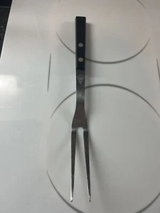 Vintage Household Stainless Meat Carving Serving Fork Black Handle USA 11.5" - Picture 1 of 3