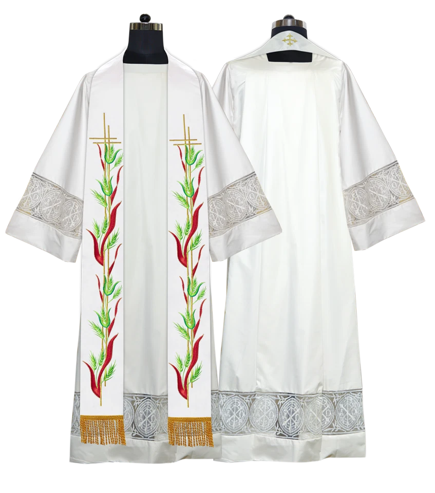 Elegante Estola Sacerdote Bordada con Diseño de Cruz - Vestimenta de Clero Religioso Foto 1 de 1