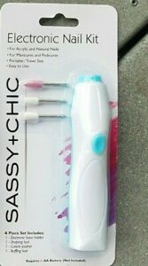 SASSY+CHIC Battery 4pc NAIL Kit ~ Mani Pedi Acrylic Travel Size 5" Three Colors!