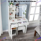 White Dressing Table Stool Set w/ LED Lighted Sliding Mirror Vanity Make up Desk