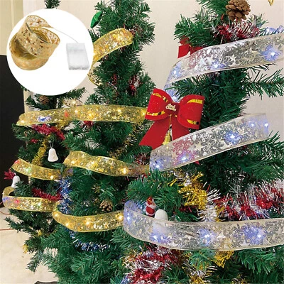 Battery Power Ribbon LED String Lights For Christmas Tree Ornaments Party Decor - Image 1 of 4