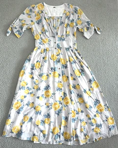 Free People Love of My Life abito midi medio floreale grigio giallo bottoni davanti - Foto 1 di 24