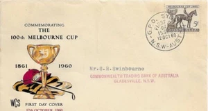 FDC 1960 5d 100th Melbourne Cup Stamp FDI GPO Sydney 12 Oct - Picture 1 of 1