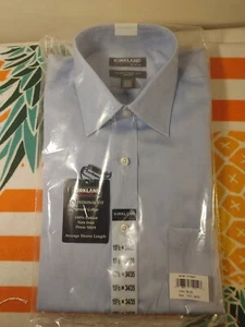 New Kirkland Signature Traditional Fit Long Sleeve  Blue Shirt 15 1/2 X 34/35 - Picture 1 of 5