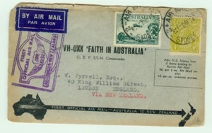 Australia 1934 Primer Correo Aéreo Oficial Aust-Nueva Zelanda Cubierta, Franqueado KGV 4d. - Imagen 1 de 4
