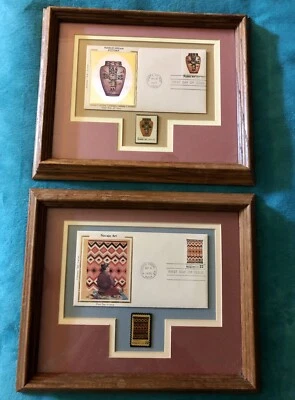 Framed First Day Issue, Pueblo Indian Pottery, Navajo Art, 1977, 1986 Lot of 2 - Image 1 of 4
