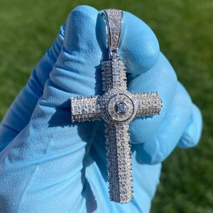 4Ct Baguette Lab-Created Diamond Cluster Cross Pendant 14K White Gold Plated - Picture 1 of 6