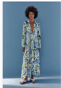 FARM Rio Macaw Flight Maxi Plunging V-neck Long Sleeve Dress S - Picture 1 of 14