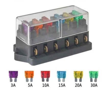 6 Way Blade Fuse Box Block Holder Boat Car Power Distribution Panel Board 1/2/5x - Image 1 of 4