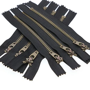 6 PCS Black 4 5 Antique Brass Metal Zipper, Close End, Jeans Zippers, Sewing - Picture 1 of 6
