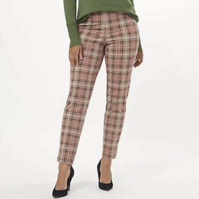 Pantalones al tobillo Isaac Mizrahi Live marrón rosa a cuadros pierna recta talla 12 Foto 1 de 4