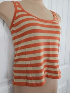 NEW! Michael Kors Orange Spice Stripe Metallic Goldtone Knit Tank Top Sz L - Picture 1 of 12