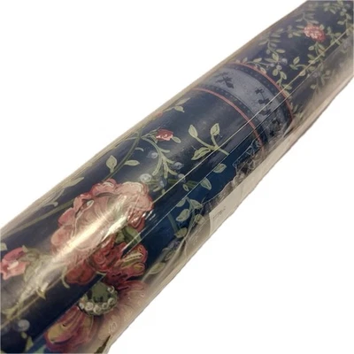 VTG Imperial Floral Prepasted Wallpaper Moody Romantic Dark Blue Pink Flowers - Image 1 of 4