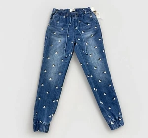 Mickey Mouse Jean Joggers Size Small Disney Parks Screen Print Pants Blue Jeans - Picture 1 of 24
