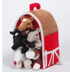 Plush Horse Barn Carrying Case with 5 Horses - Picture 1 of 1
