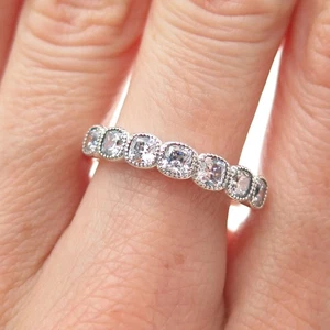 PANDORA 925 Sterling Silver Cushion-Cut C Z Half Eternity Band Ring Size 9.25 - Picture 1 of 8
