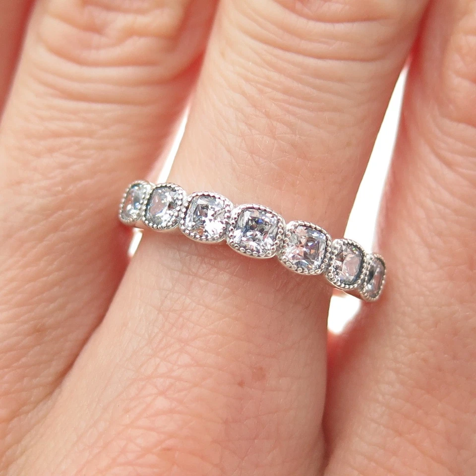 Anillo Pandora Plata Esterlina 925 Corte Cojín C Z Media Eternidad Talla 9.25 Foto 1 de 4
