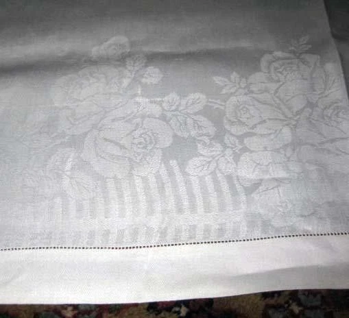 Vintage feine LEINEN Dbl DAMAST Kohl Rosen LATTENZAUN TISCHDECKE 82x66 selten - Bild 1 von 1