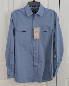 Men's Size: Small Regular Fit Wrangler ATG Blue L/S Shirt Zip & Adhesive Pockets - Picture 1 of 24