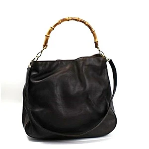 GUCCI Bamboo 2Way Shoulder Bag Crossbody Leather Brown Used B - Picture 1 of 10