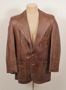 Men's VTG 70s Brown Leather Jacket / Blazer Sz 40 R 1970s Cabretta - Foto 1 di 9
