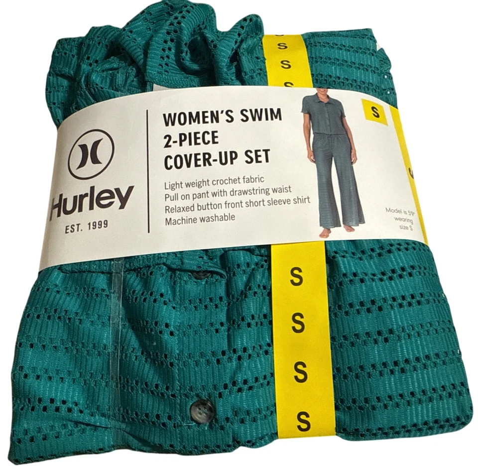 Hurley Women's Swim Cover Up Lightweight Crochet 2-Peice Set Green SMALL