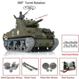 Henglong M4A3 Sherman 1/16 7.0 Infrared BB RC Tank 3898 Barrel Recoil 360° - Picture 1 of 12