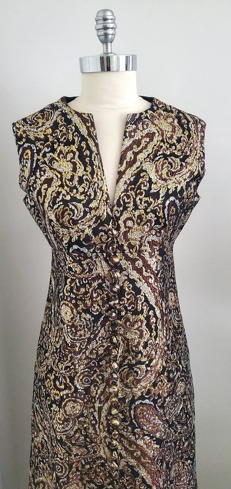Vintage Dynasty Hong Kong 60's Gold Silver Black Lurex Brocade Hostess Gown 6/8 - Image 1 of 4