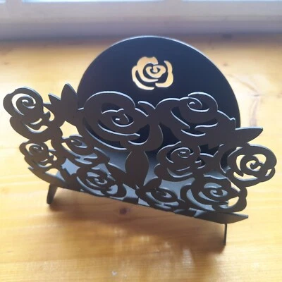 Portatovaglioli Metallo Nero - motivo floreale rose - Immagine 1 di 4