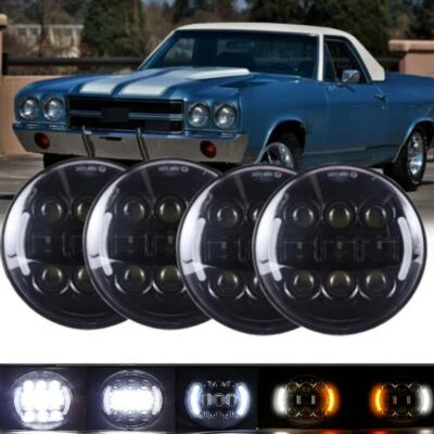 Faros LED 4 piezas 5 3/4" 5,75 con anillo de halo DRL para Chevy Impala Peterbilt Foto 1 de 4