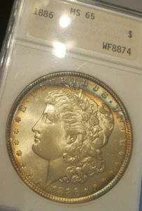 1886 Morgan Silver Dollar ANA holder MS 65, Rainbow toning both side 4212 - Picture 1 of 3