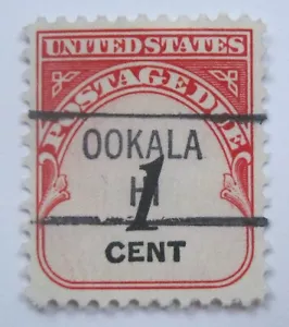 Hawaii Clear Example Scarce Ookala Precancel on US 1 cent Postage Due MNG - Picture 1 of 2