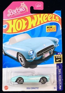 2023 Hot Wheels Screen Time Q Case Barbie The Movie Blue 1956 Corvette - Picture 1 of 8
