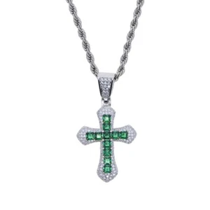 Hip Hop Cz Cross Pendant Stainless Steel Necklace Neck Rapper Accessory Gift New - Picture 1 of 32