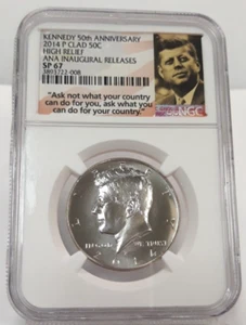 2014 P KENNEDY 50th ANNIVERSARY 50c Clad High Relief INAUGURAL RELEASE NGC SP 67 - Picture 1 of 12