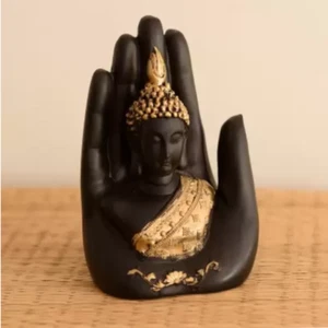 Bendición de Buda Apoyado en Manos Estatuilla Decoración Adorno Negro y Dorado 17.5cm - Imagen 1 de 6